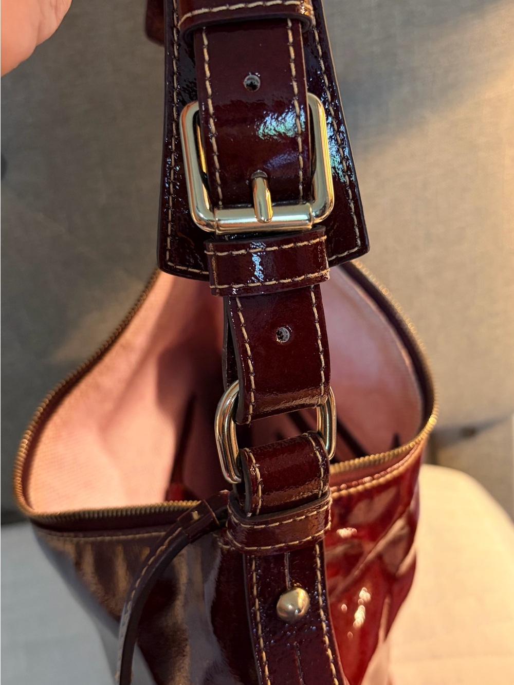Dooney & Bourke Glossy Burgundy Patent Leather Shoulder Bag - Picture 5 of 16